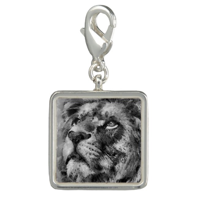 Placid Lion Face Silver Charm (Front)