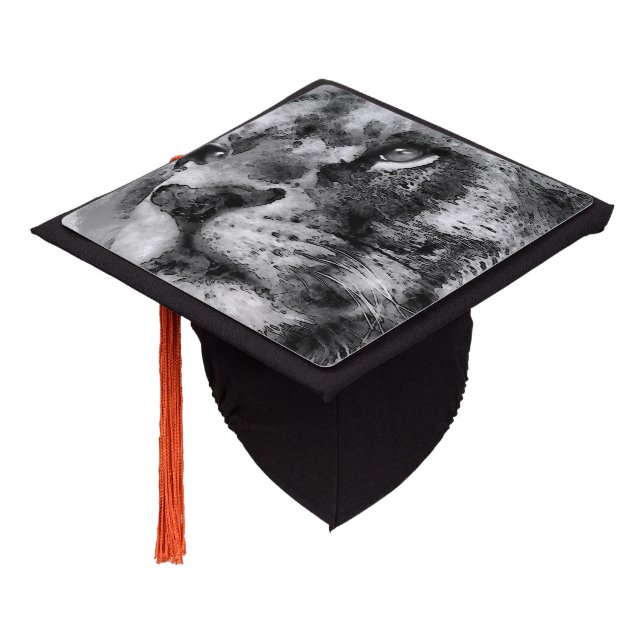 Placid Lion Face Silver Graduation Cap Topper (Angled)