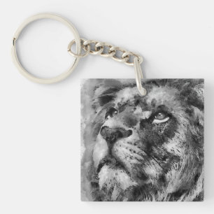 Placid Lion Face Silver Keychain