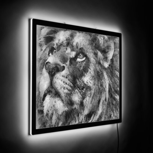 Placid Lion Face Silver LED Sign