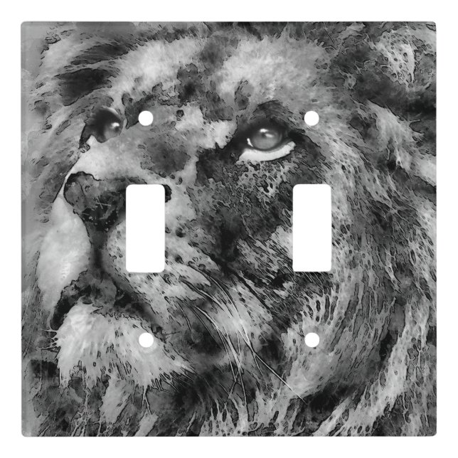 Placid Lion Face Silver Light Switch Cover (Front)