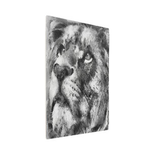 Placid Lion Face Silver Metal Print