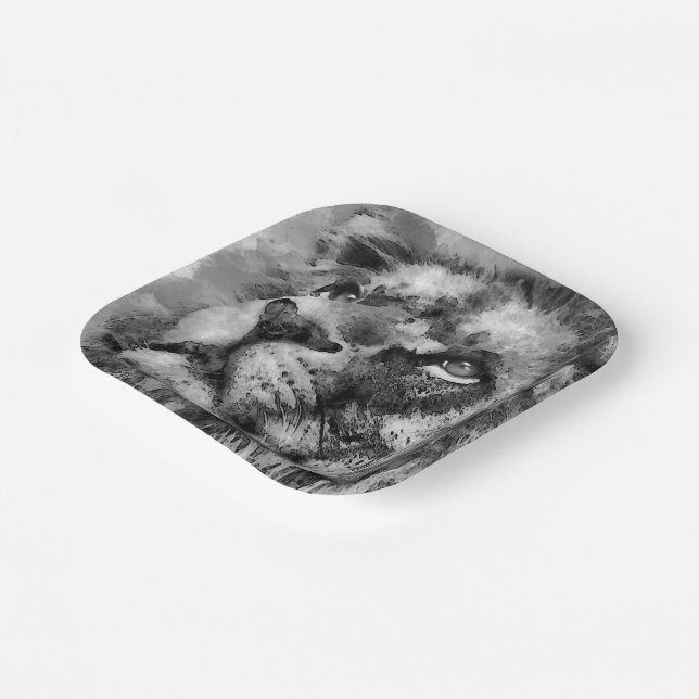Placid Lion Face Silver Paper Plates (Angled)