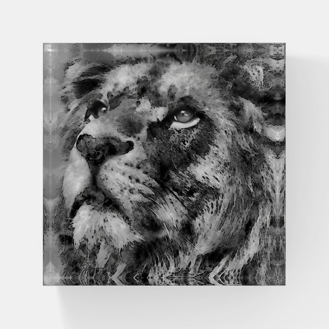 Placid Lion Face Silver Paperweight (Front)
