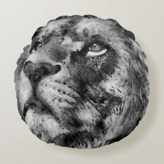 Placid Lion Face Silver Round Pillow