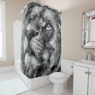 Placid Lion Face Silver Shower Curtain