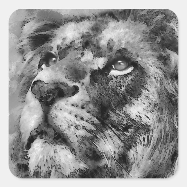 Placid Lion Face Silver Square Sticker (Front)