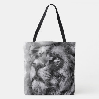Placid Lion Face Silver Tote Bag