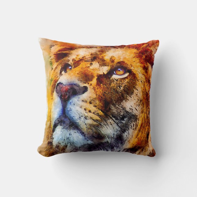 Placid Lion Face Throw Pillow (Front)