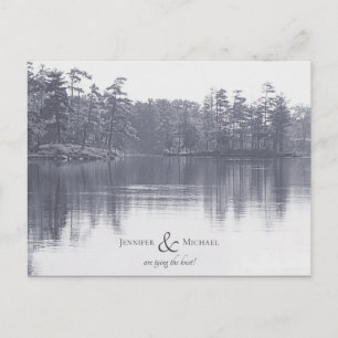 placid mountain lake landscape antique blue gray announcement postcard