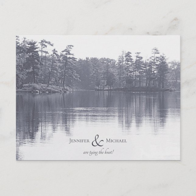 placid mountain lake landscape antique blue gray announcement postcard (Front)