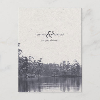 placid mountain lake landscape vintage photo blue announcement postcard