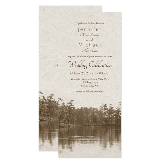 placid mountain lake landscape vintage photograph invitation
