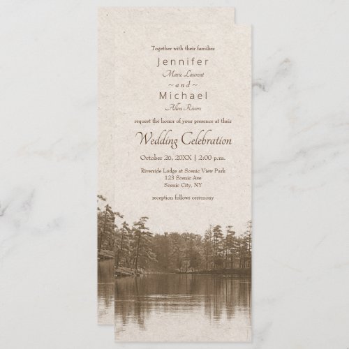 placid mountain lake landscape vintage photograph invitation