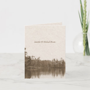 placid mountain lake landscape vintage photograph letterpress thank you card