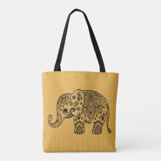 Plack Paisley Elephant On Gold Texture Tote Bag