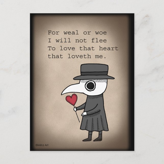 Plague Doctor Medieval Love Poem Creepy Cute Postcard (Front)