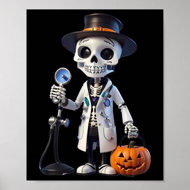 Plague Doctor Skeleton Doctor Halloween Paramedic  Poster (Front)