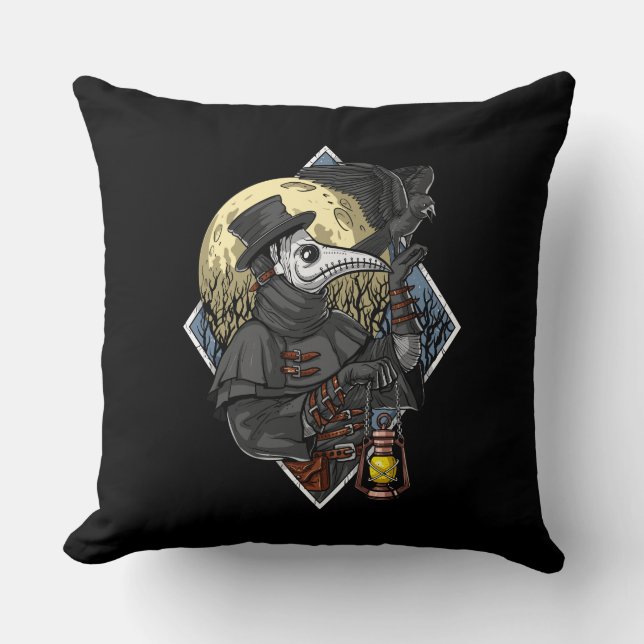 Plague Doctor Throw Pillow (Front)