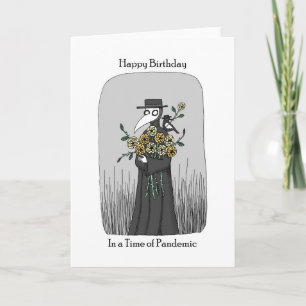 Plague Doctor with bird & flowers Birthday Card