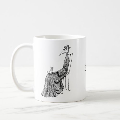 Plague Doctor with Cat Goth art Personalized name Coffee Mug
