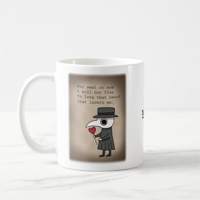 Plague Doctor with Medieval Love poem Custom name Coffee Mug (Left)