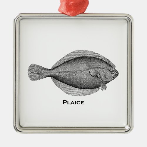 Plaice Vintage Illustration Metal Ornament