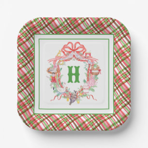 Plaid 12 Days of Christmas Monogram Crest Paper Plates
