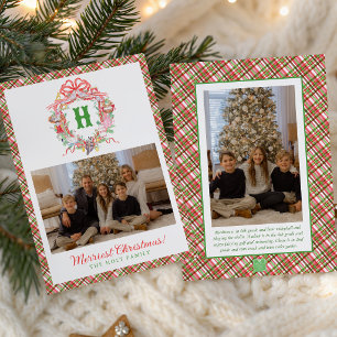 Plaid 12 Days of Christmas Monogram Crest Photo Holiday Card