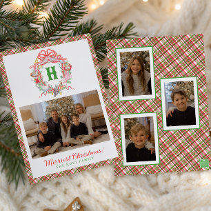 Plaid 12 Days of Christmas Monogram Crest Photo Holiday Card