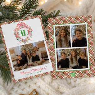 Plaid 12 Days of Christmas Monogram Crest Photo Holiday Card