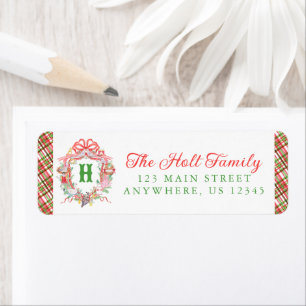Plaid 12 Days of Christmas Monogram Crest Photo Label