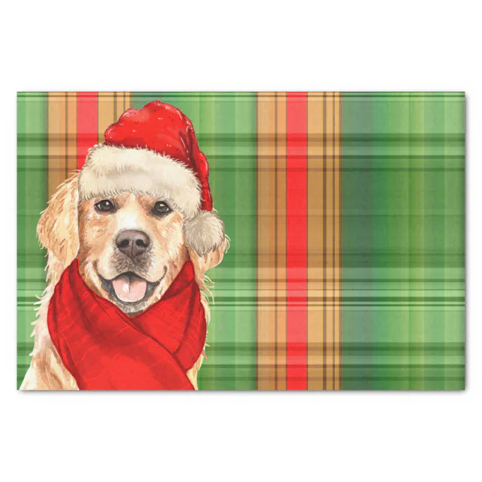 Golden Retriever Puppy Dog baskets presents Christmas gift wrap 2 sheets 2 tags 