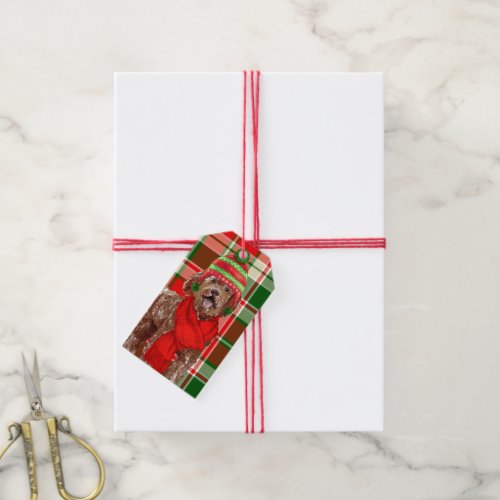 Plaid and Brown Labradoodle Dog Lover Christmas Gift Tags