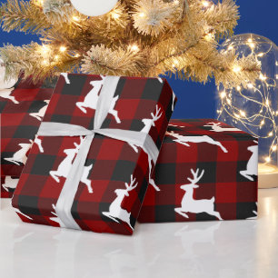 Plaid and deer wrapping paper