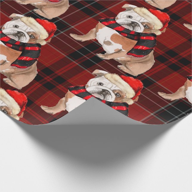 Plaid and English Bulldog Dog Lovers Christmas Wrapping Paper (Corner)