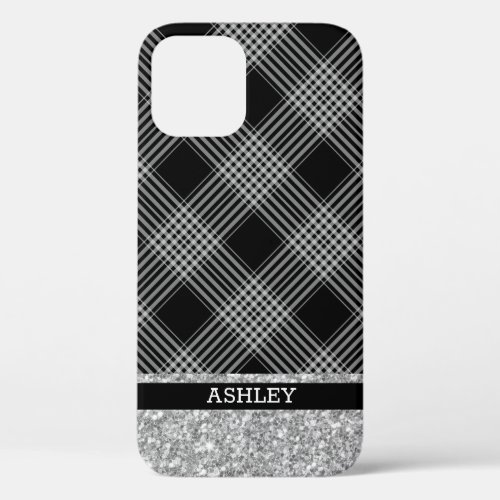 Plaid and Glitter iPhone 12 Case