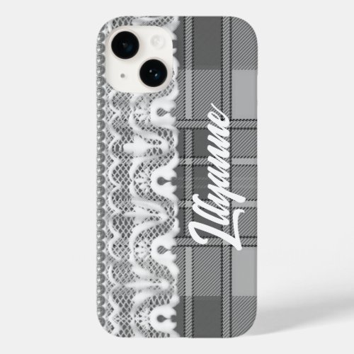 Plaid and lace black and white cute Case_Mate iPhone 14 case