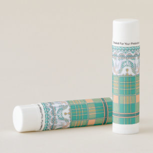 Plaid and lace green and peach girly cute lip balm