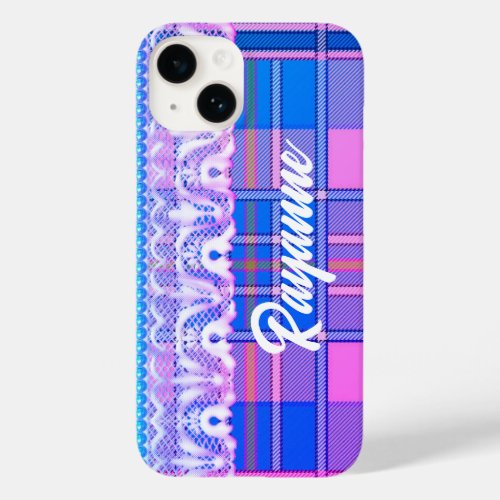 Plaid and lace purple and pink cute Case_Mate iPhone 14 case