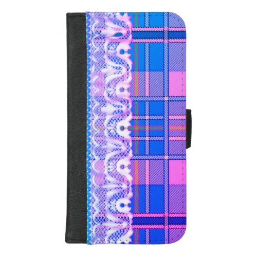 Plaid and lace purple and pink iPhone 87 plus wallet case