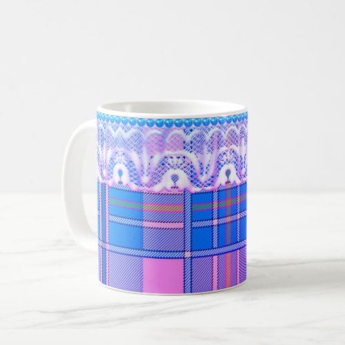Plaid and lace purple blue pink cute girly coffee mug