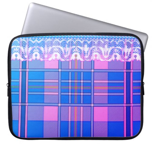 Plaid and lace purple pink cute 15 laptop sleeve