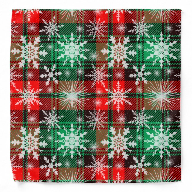 Plaid And Snowflakes Christmas Bandana (Front)