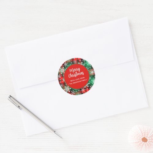 Plaid And Snowflakes Christmas Pattern 1 Classic Round Sticker