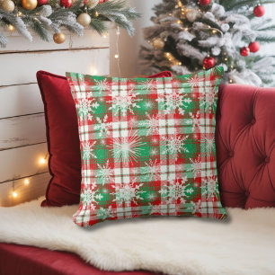Plaid And Snowflakes Christmas Pattern 3 Throw Pillow