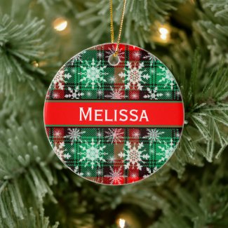Plaid And Snowflakes Christmas Pattern With Name