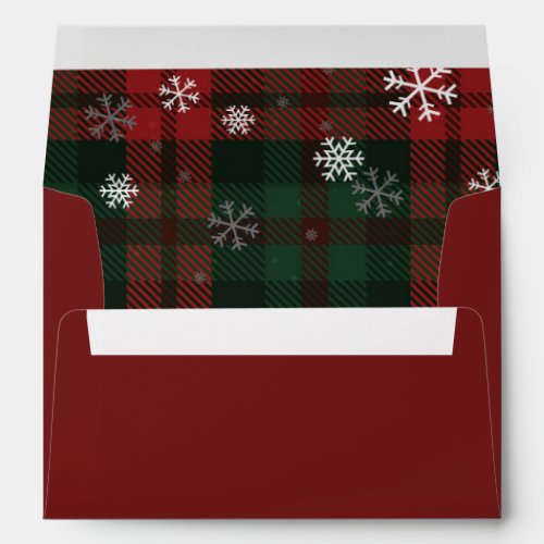 Plaid and Snowflakes Christmas Script Family Envelope