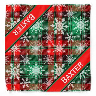 Plaid And Snowflakes With Name Christmas Bandana