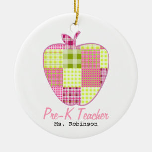 Plaid Apple Pre-K Teacher Ceramic Ornament